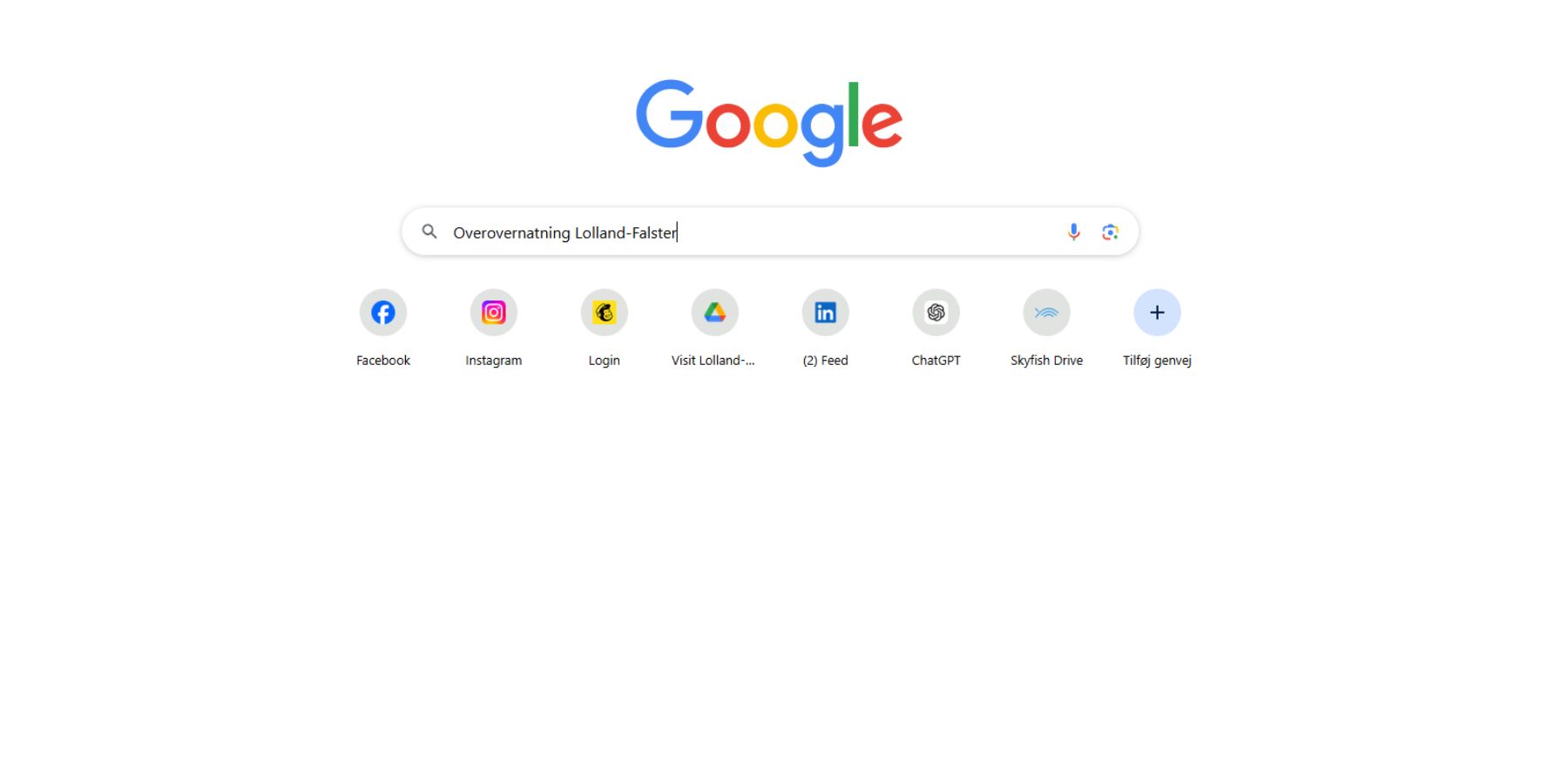 Søgning efter overnatning på Lolland-Falster på Google