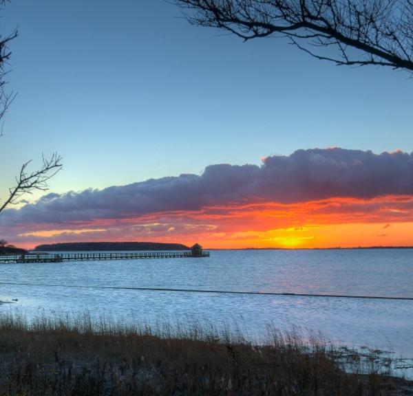 Hestehoved Strand Naturpark Nakskov Fjord ved solnedgang